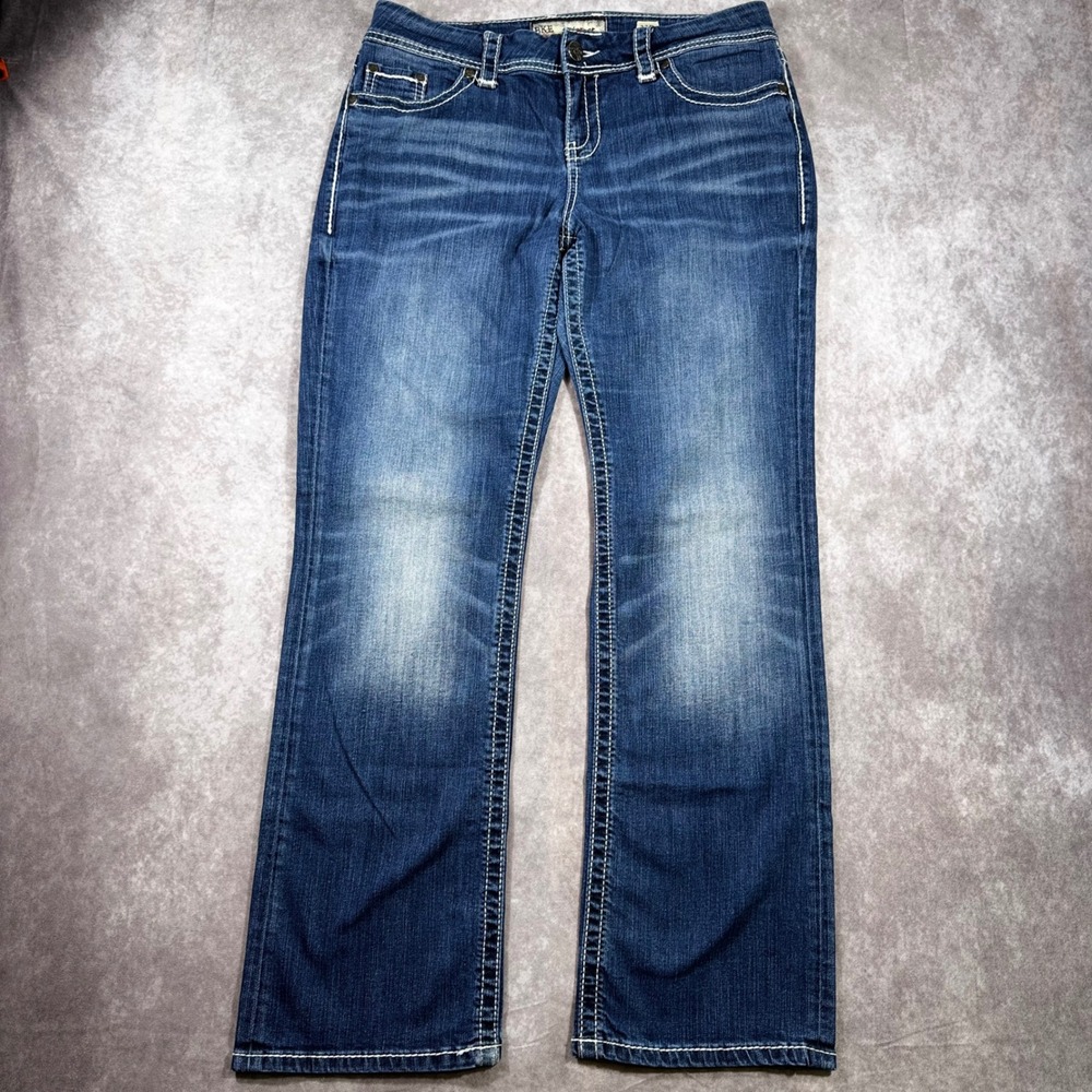 BKE Harper Bootcut Jeans Womens 32R Medium Wash Contrast Stitch Denim Blue - Picture 2 of 13